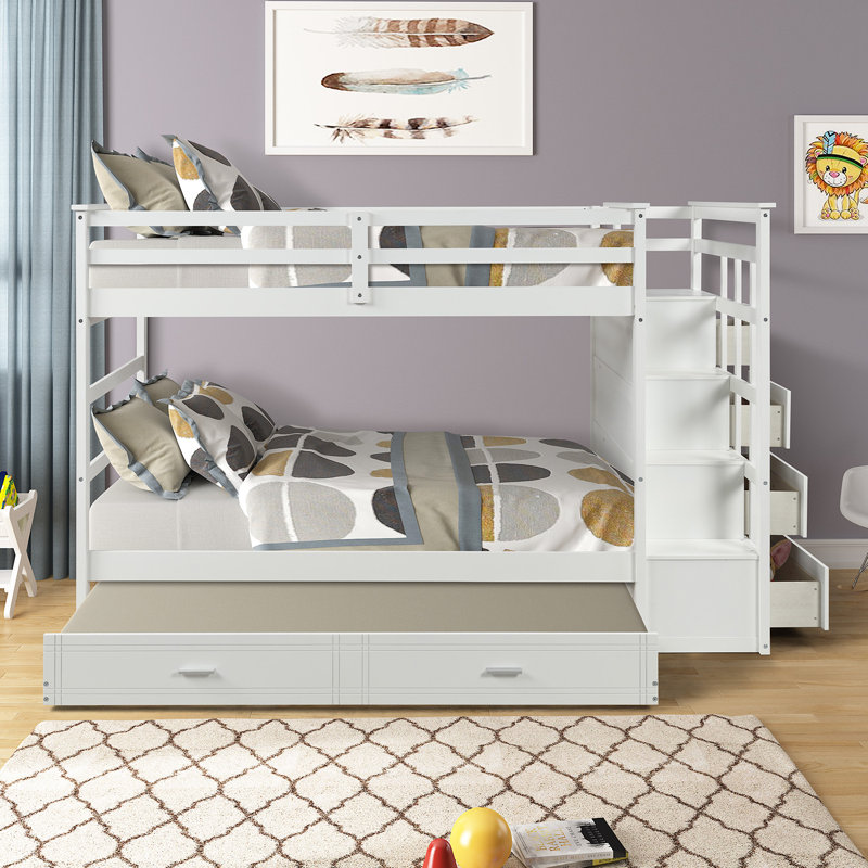 Harriet Bee Azra Solid Wood Low Profile Twin Bunk Bed with Trundle and